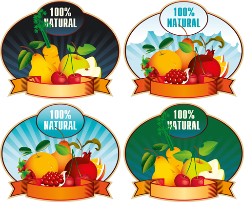 Natural fruit elements labels vector