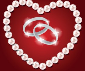 Pearl heart and wedding rings vector 01