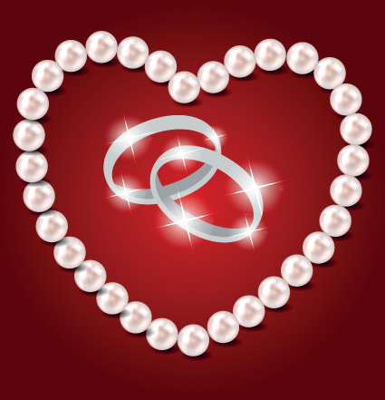 Pearl heart and wedding rings vector 01