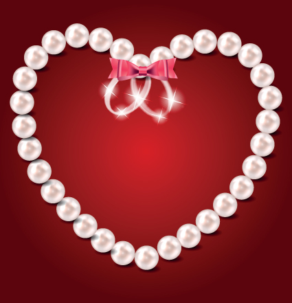 Pearl heart and wedding rings vector 02