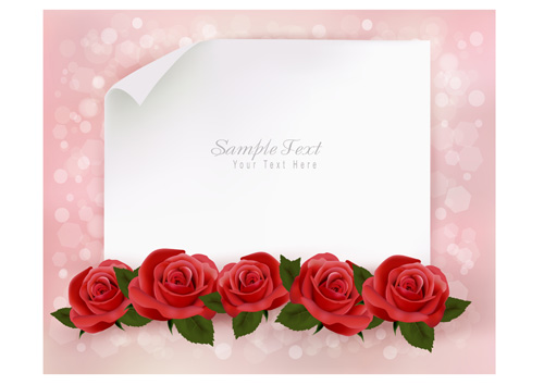 Roses with blank paper vector background 01