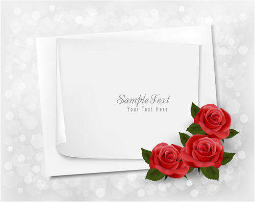 Roses with blank paper vector background 02