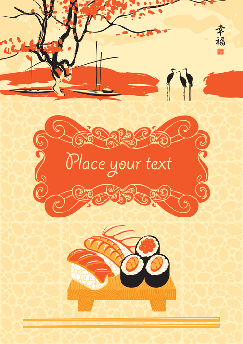 Sushi Menu cover design vector 04