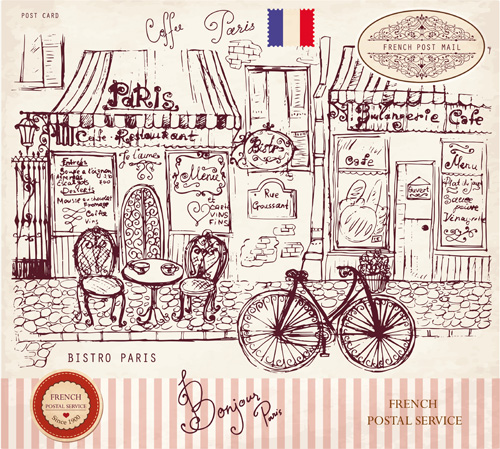 Vector Vintage Paris style post card 01