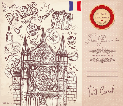 Vector Vintage Paris style post card 02