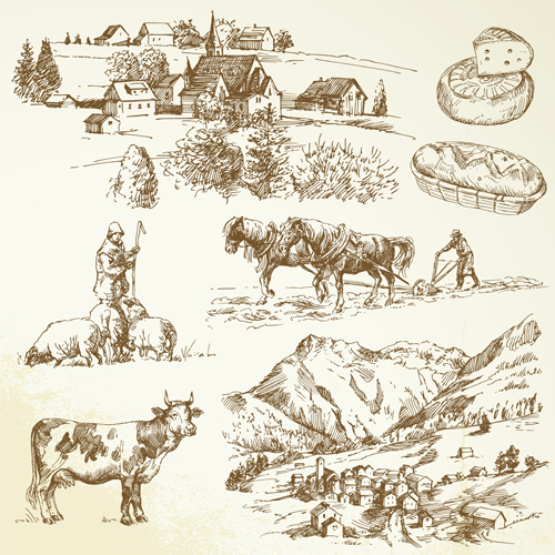 Hand drawn Agriculture elements vector 01