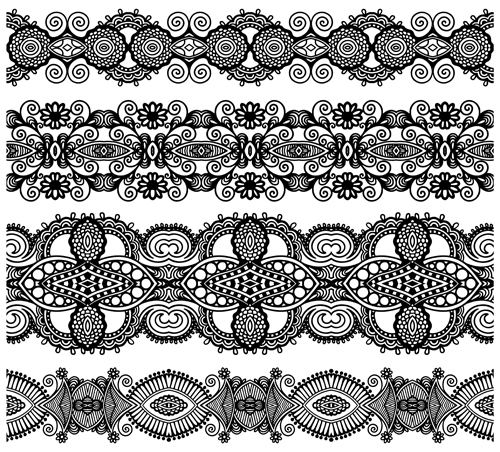 Set of Lace ribbons borders vector 03