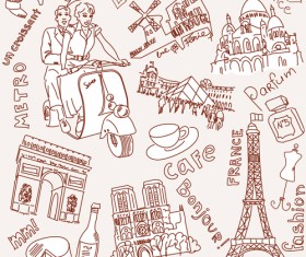 Handwriting love with Paris elements vector 02