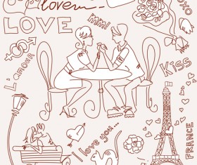 Handwriting love with Paris elements vector 03