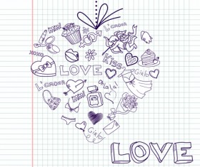 Handwriting love with Paris elements vector 04