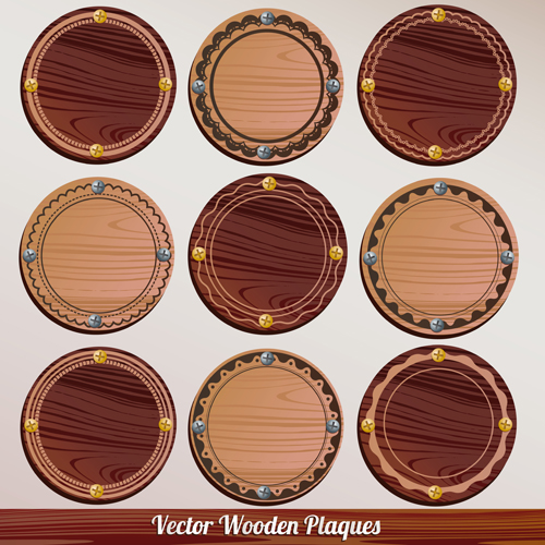 Set of Wooden plaques labels vector 02