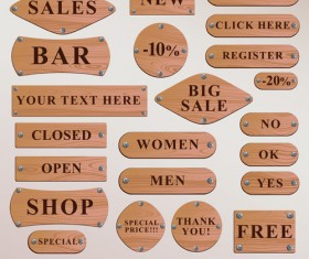 Set of Wooden plaques  labels vector 03