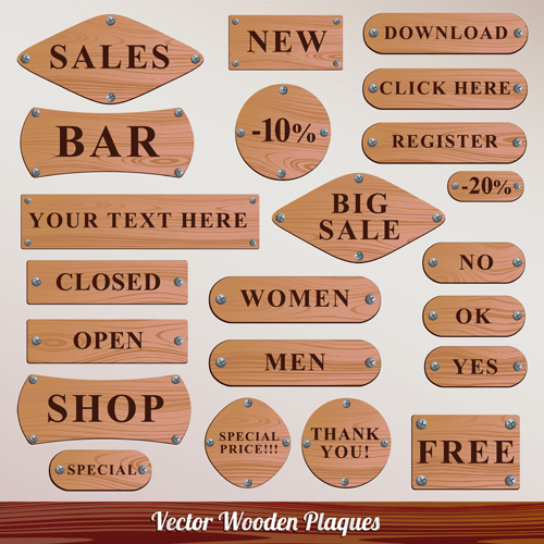 Set of Wooden plaques  labels vector 03
