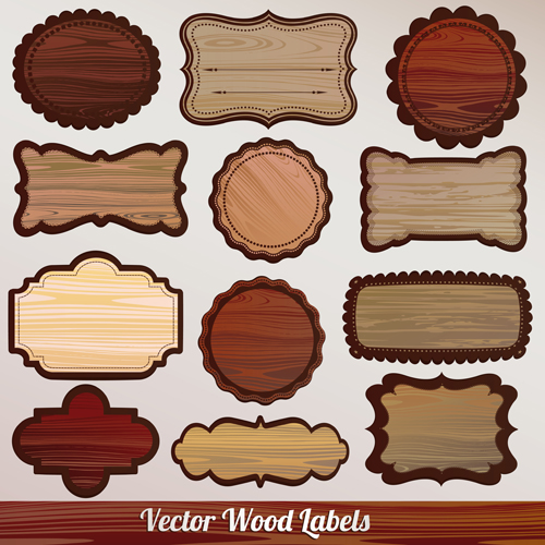 Set of Wooden plaques labels vector 04