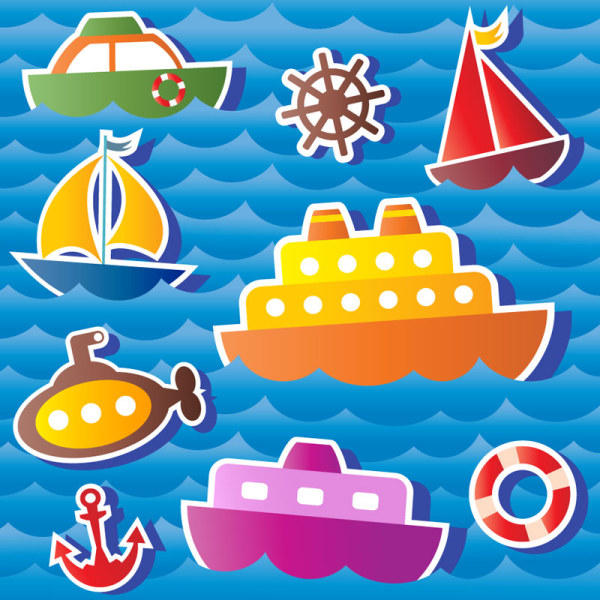 Paper cut of Cartoon Maritime transport elements vector 01