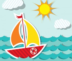 Paper cut of Cartoon Maritime transport elements vector 03