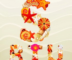 Sea elements Alphabet vector set 02