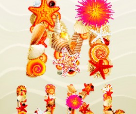 Sea elements Alphabet vector set 03
