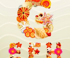 Sea elements Alphabet vector set 04