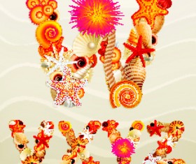 Sea elements Alphabet vector set 05