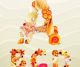 Sea elements Alphabet vector set 06