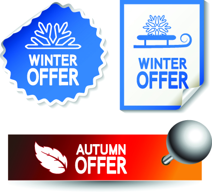 Set of Autumn and winter offer stickers design vector 02