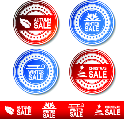 Set of Autumn and winter offer stickers design vector 04