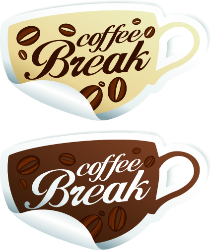 Vector Coffee break stickers elements 03