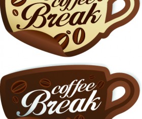 Vector Coffee break stickers elements 04