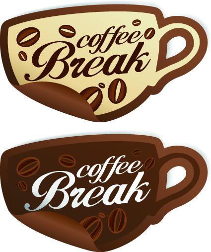 Vector Coffee break stickers elements 04