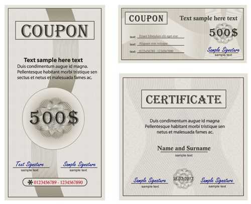 Coupon with Certificate templates vector 01