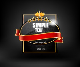 Crown Glass label with ribbon vector 01