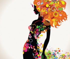 Fall floral girl design vector graphic 01