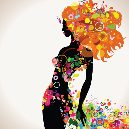 Fall floral girl design vector graphic 01