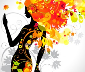 Fall floral girl design vector graphic 03