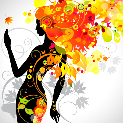 Fall floral girl design vector graphic 03