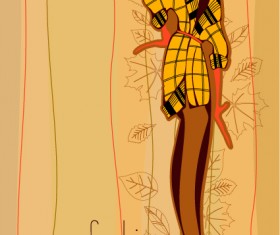 Hand drawn autumn Fashion girl design vector 01