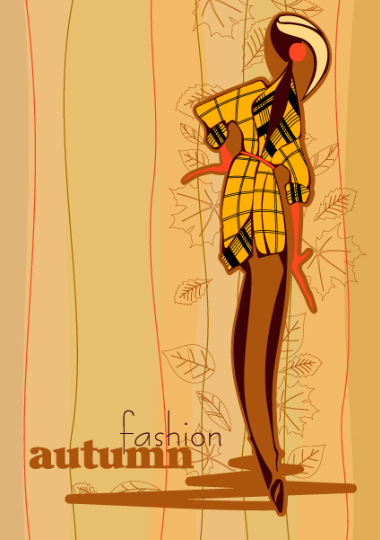 Hand drawn autumn Fashion girl design vector 01
