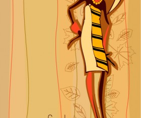 Hand drawn autumn Fashion girl design vector 02