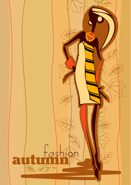 Hand drawn autumn Fashion girl design vector 02