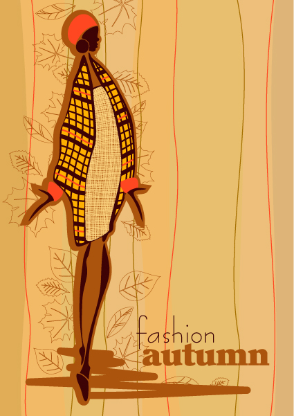 Hand drawn autumn Fashion girl design vector 03