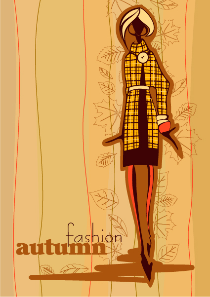 Hand drawn autumn Fashion girl design vector 04
