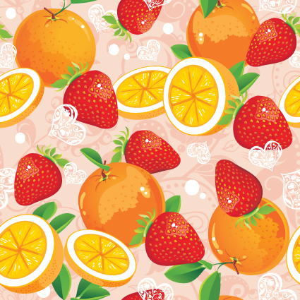 Fruits and vegetables patterns vector graphics 04