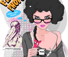 Fashion Girl with camera vector 02