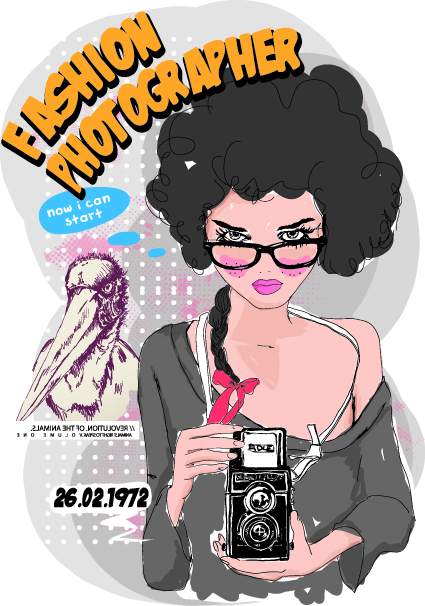 Fashion Girl with camera vector 02