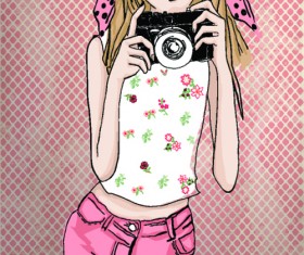 Fashion Girl with camera vector 03