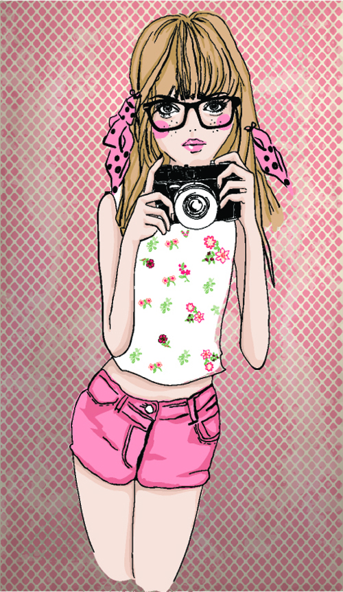 Fashion Girl with camera vector 03