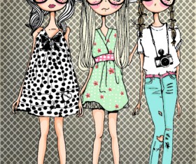 Fashion Girl with camera vector 04