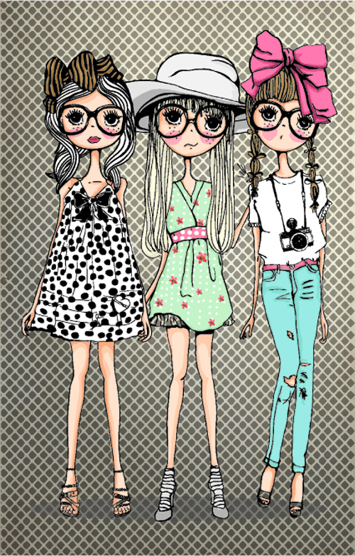 Fashion Girl with camera vector 04