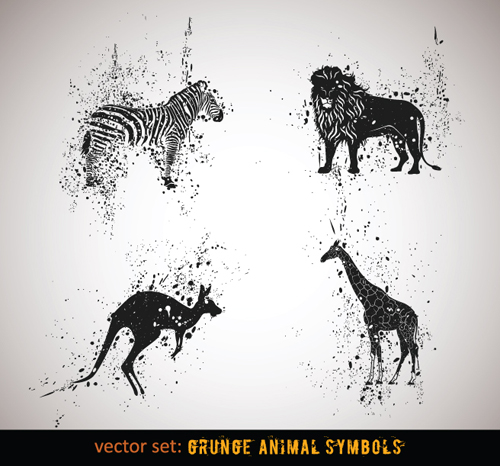 Vector Grungy Animals Symbols set 01